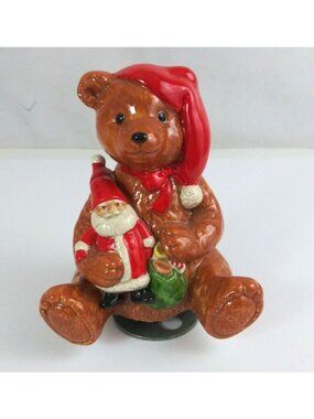 1984 Schmid Christmas Teddy Bear Music Box #373 "Have A Merry Little Christmas"